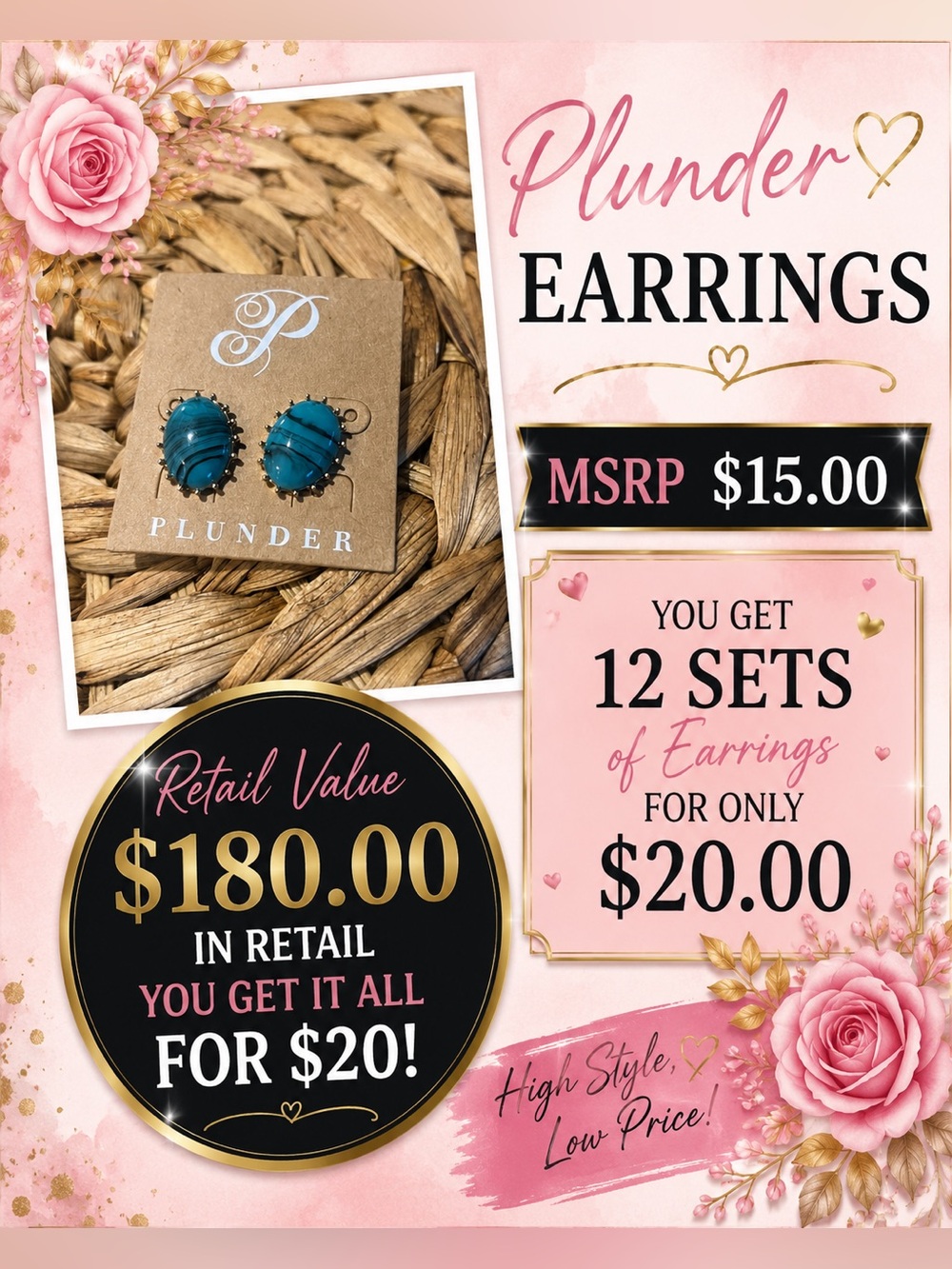 Plunder Teal Cabochon Stud Earrings